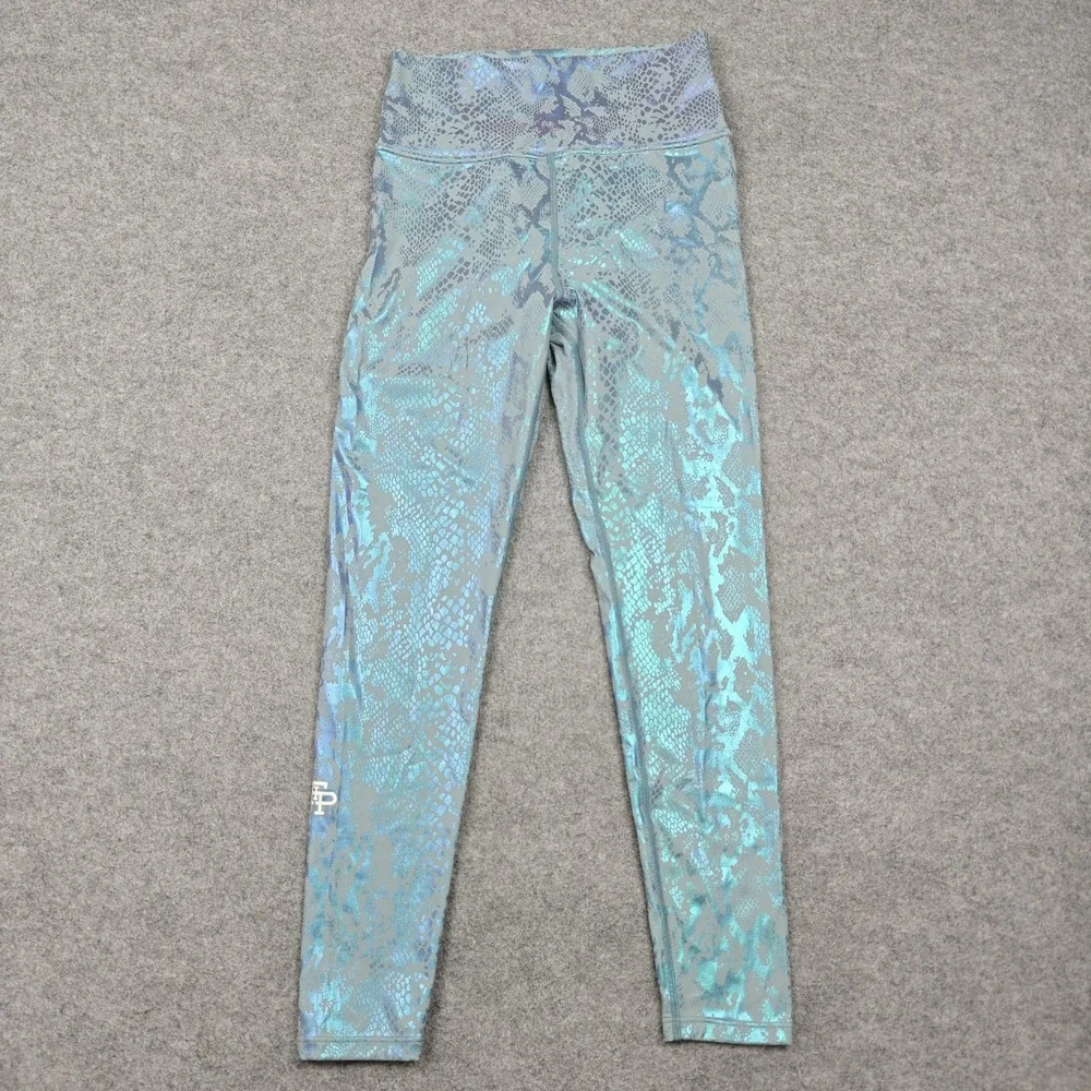 Free People Leggings Womens Medium Blue Metallic Snake Print‎ High Rise Yoga